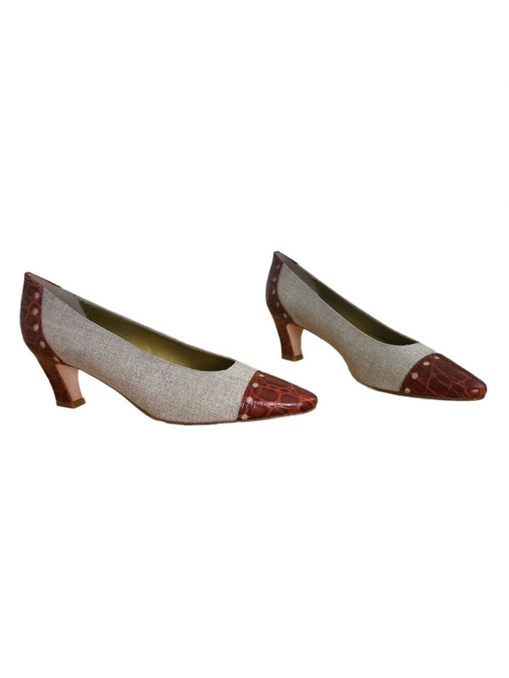 Evan Picone “Gentry” Pumps 8N Natural Tobacco Linen Cap Toe Heels NIB